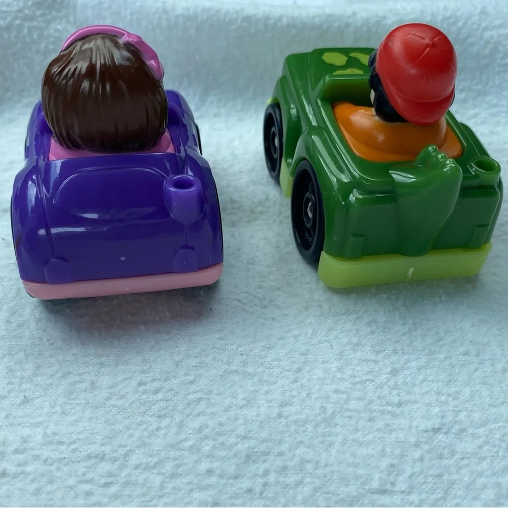 Little People Wheelies Car Racers with drivers, purple pink green, Fisher-Price